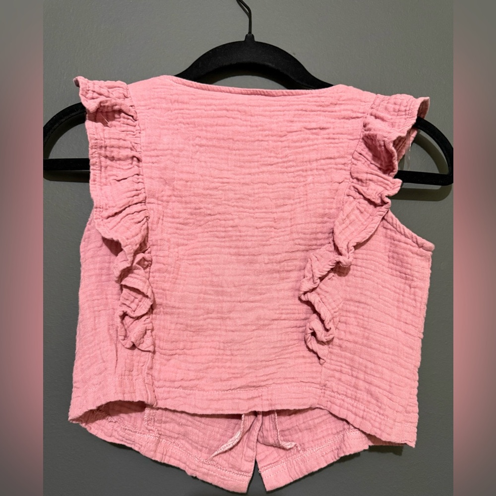 Paper Doll - Pink Button Ruffled Textured Top. - Picture 3 of 3